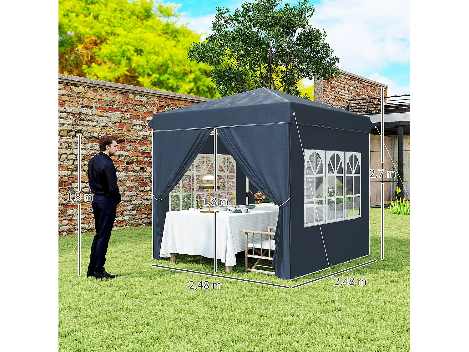 Carpa Rito Outsunny plegable + 4 paredes laterales gris azul 325x290 cm