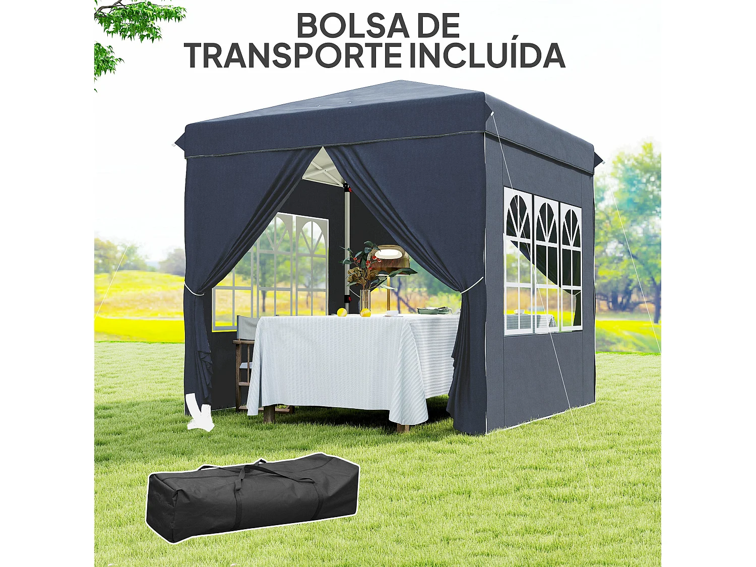 Carpa Rito Outsunny plegable + 4 paredes laterales gris azul 325x290 cm
