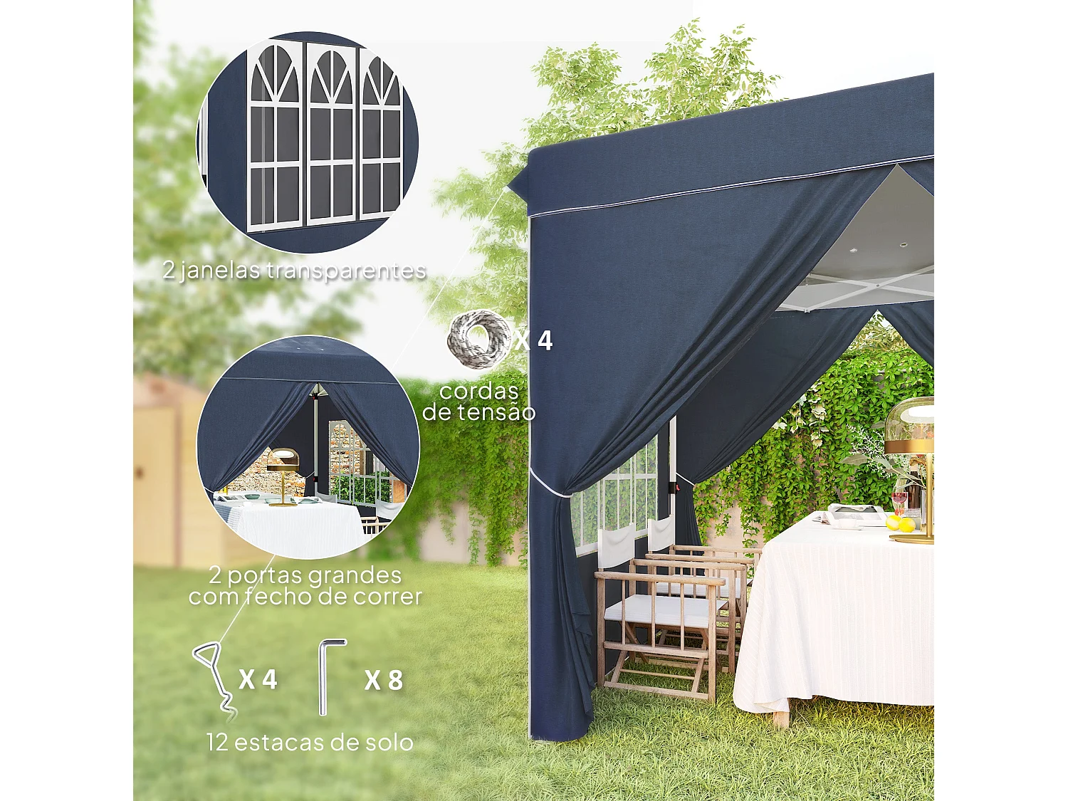 Carpa Rito Outsunny plegable + 4 paredes laterales gris azul 325x290 cm