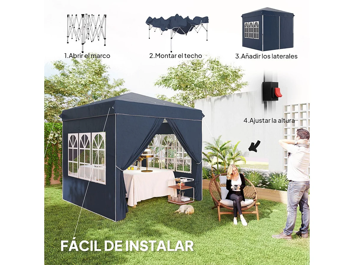Carpa Rito Outsunny plegable + 4 paredes laterales gris azul 325x290 cm