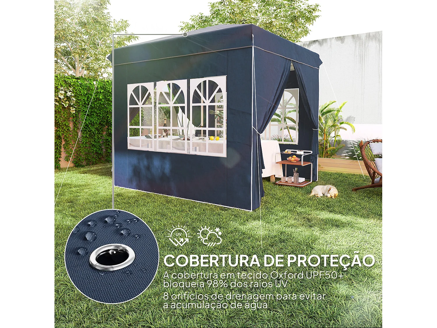 Carpa Rito Outsunny plegable + 4 paredes laterales gris azul 325x290 cm