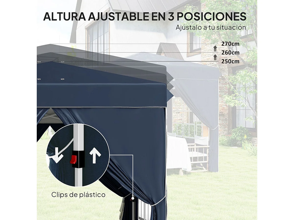 Carpa Rito Outsunny plegable + 4 paredes laterales gris azul 325x290 cm