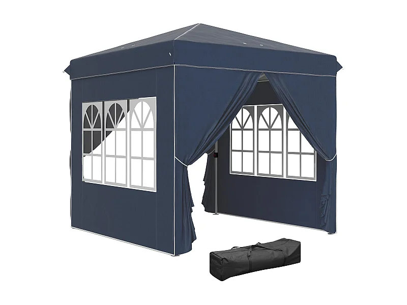 Tenda Dobrável Pop-Up 248x248x270 cm com Proteção UV e Altura Ajustável para Festas e Campismo Azul Escuro