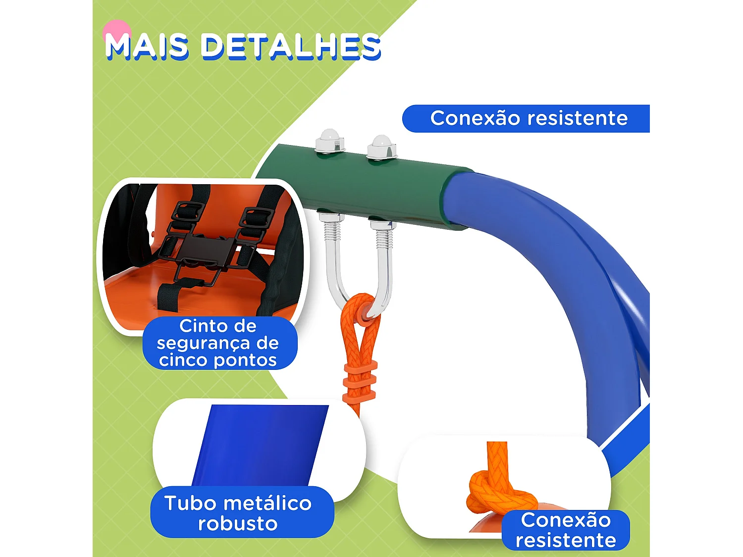 Columpio Speed Outsunny silla 2 en 1 +6M multicolor 182x180x160 cm