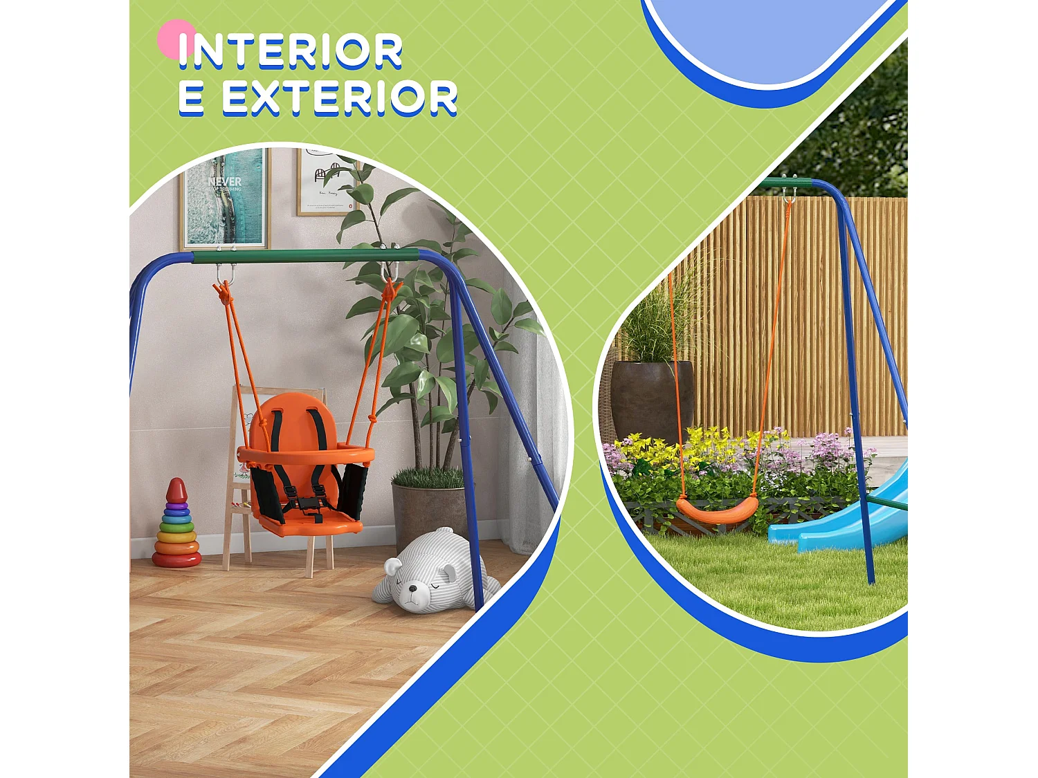 Columpio Speed Outsunny silla 2 en 1 +6M multicolor 182x180x160 cm