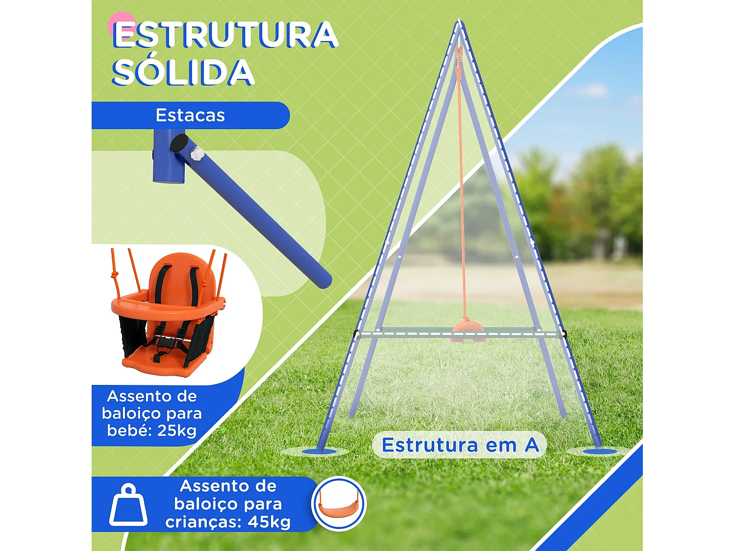 Columpio Speed Outsunny silla 2 en 1 +6M multicolor 182x180x160 cm
