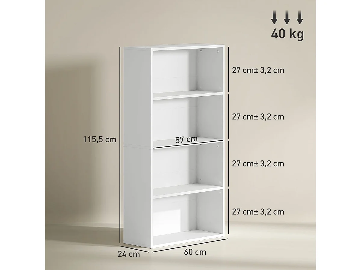 Estantería Abraxans Homcom 4 niveles blanco 80x60x24 cm