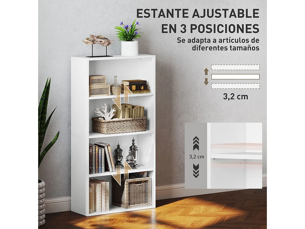 Estantería Abraxans Homcom 4 niveles blanco 80x60x24 cm