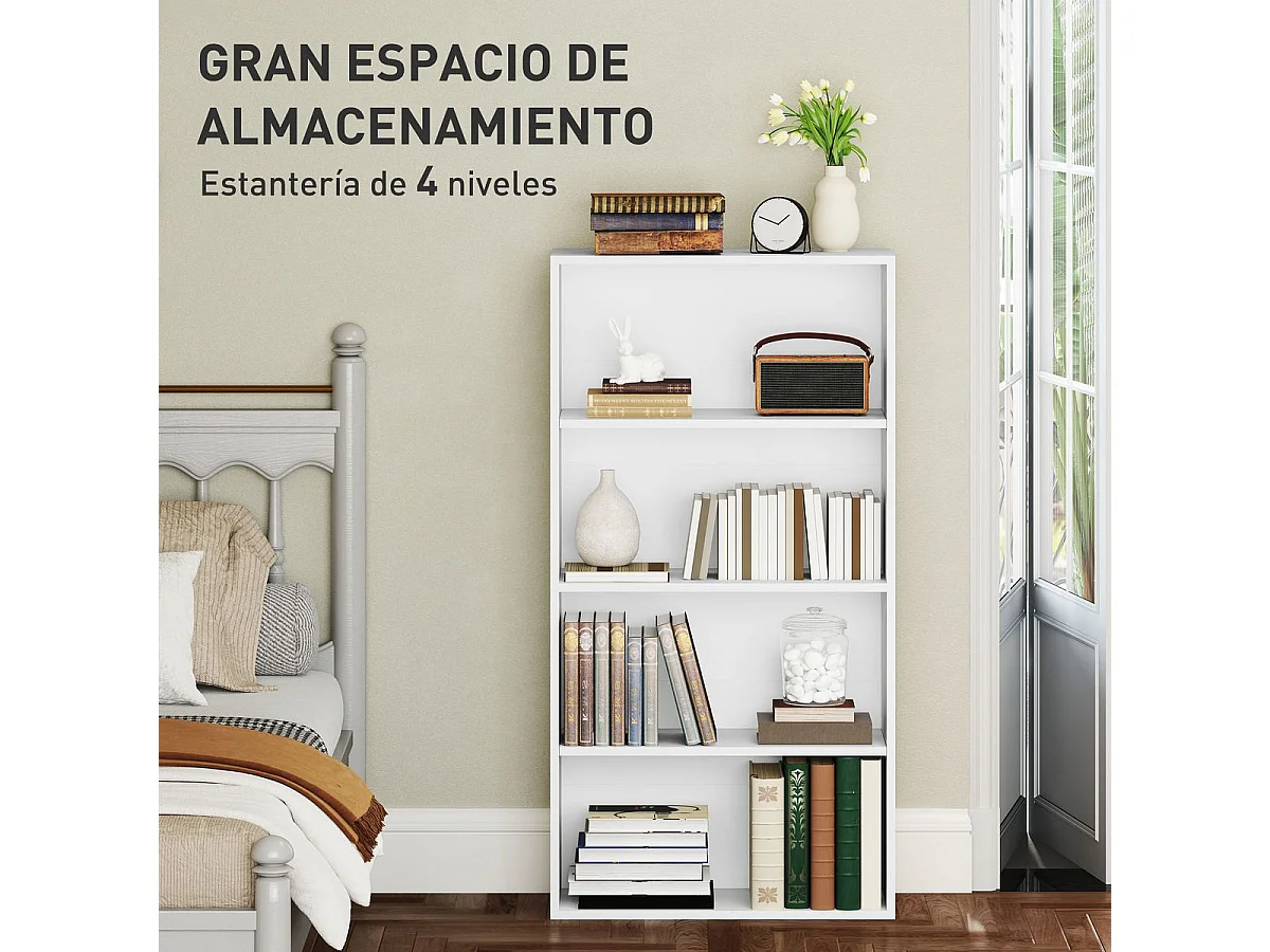 Estantería Abraxans Homcom 4 niveles blanco 80x60x24 cm