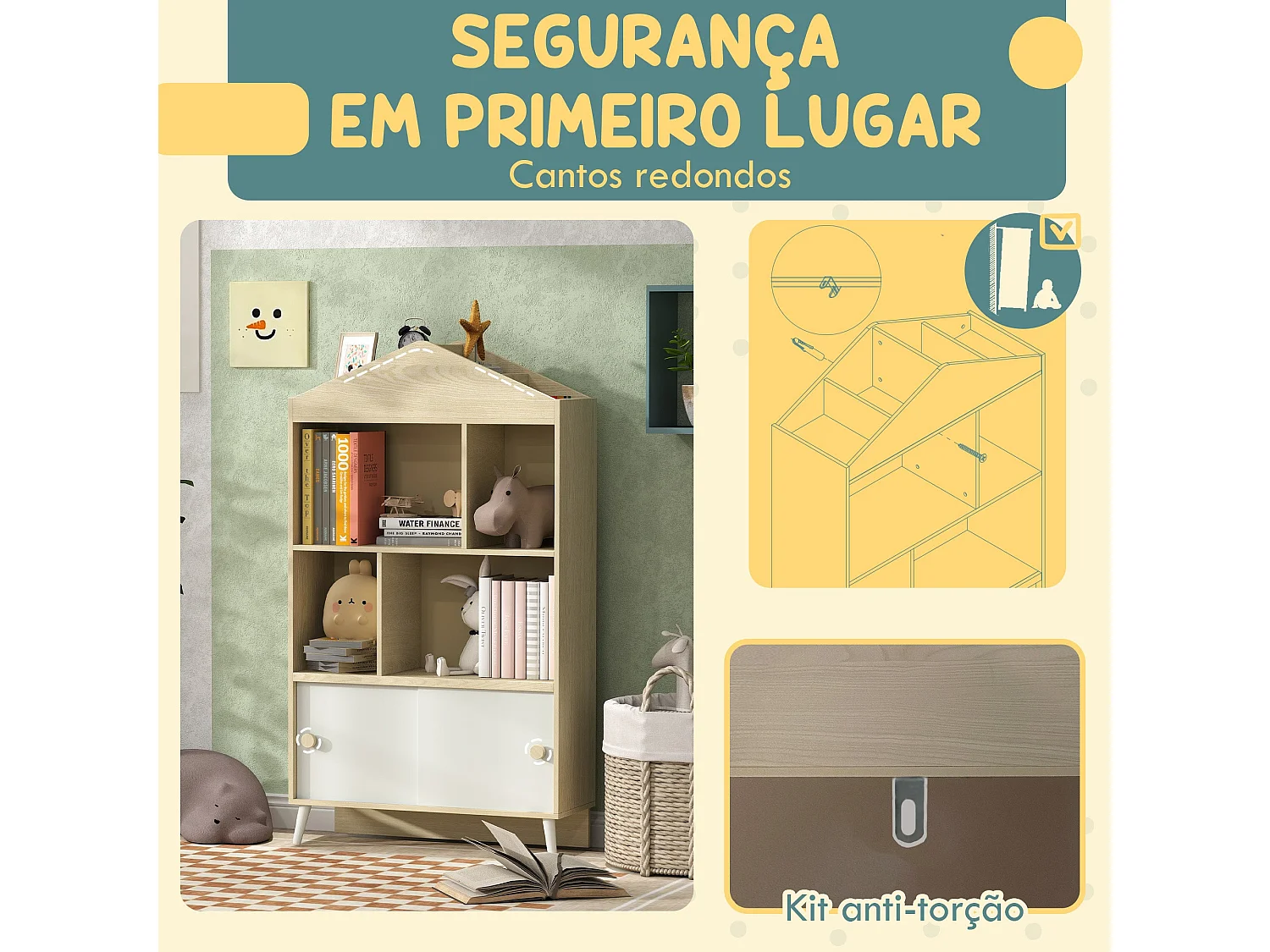 Estantería infantil Campanilla Aiyaplay 4 estantes + armario +3A blanco/natural 140,5x80x30 cm