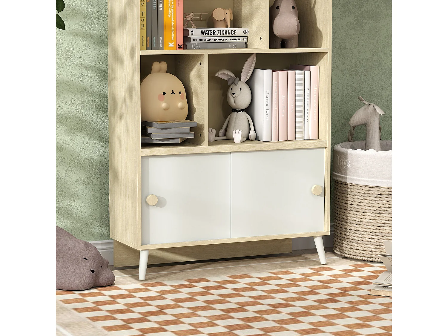 Estantería infantil Campanilla Aiyaplay 4 estantes + armario +3A blanco/natural 140,5x80x30 cm