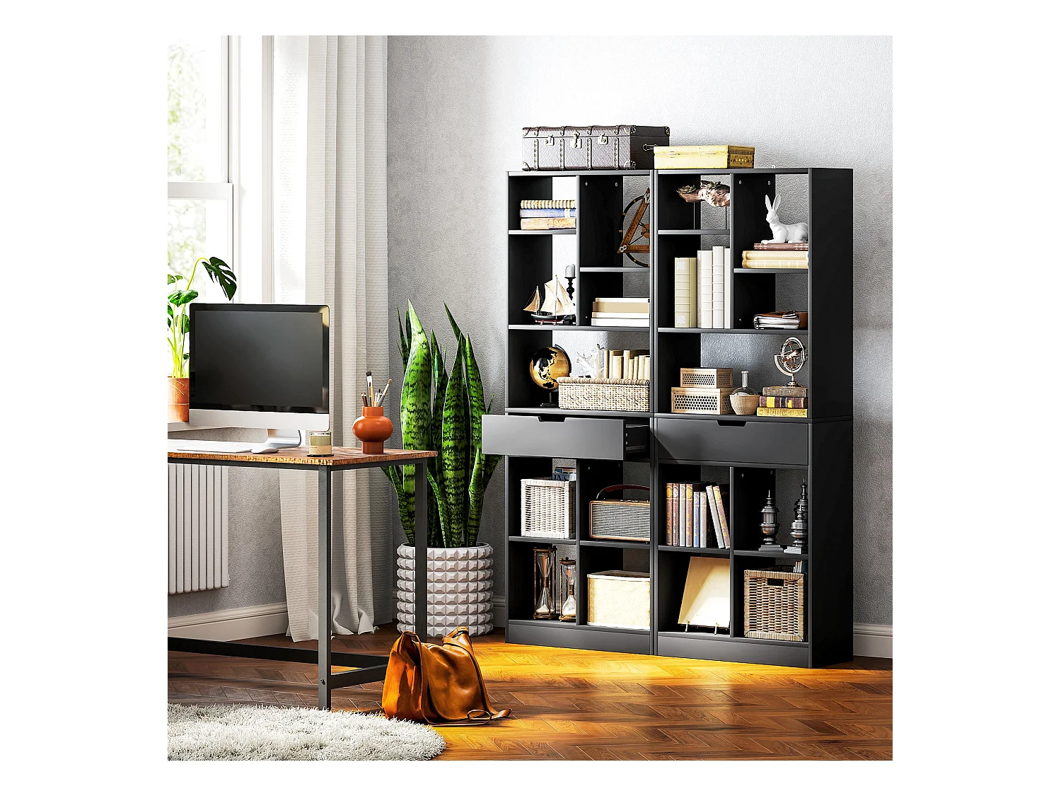 Estantería Color Homcom 9 compartimentos + 1 cajón negro 158x60x26 cm