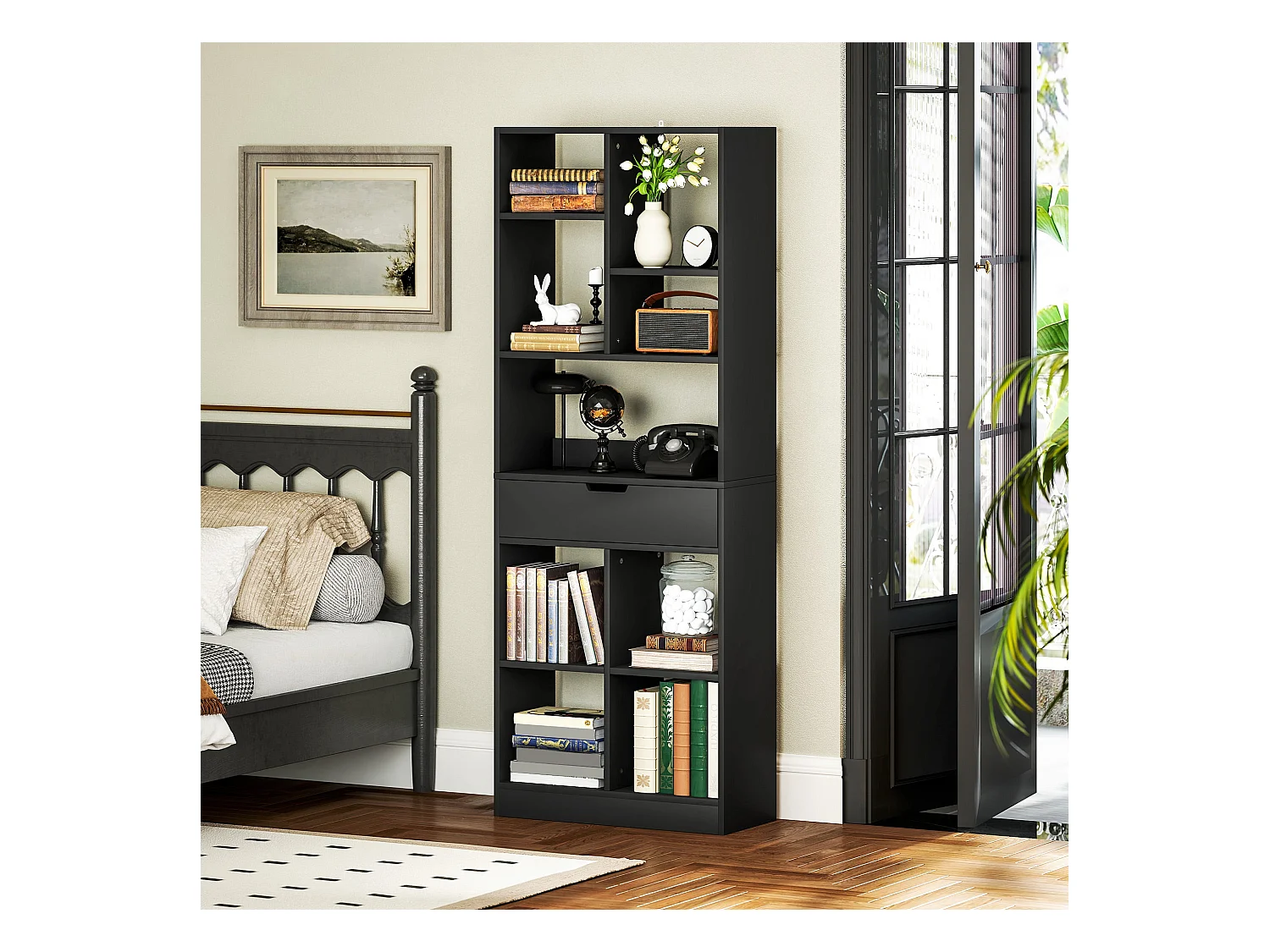 Estantería Color Homcom 9 compartimentos + 1 cajón negro 158x60x26 cm