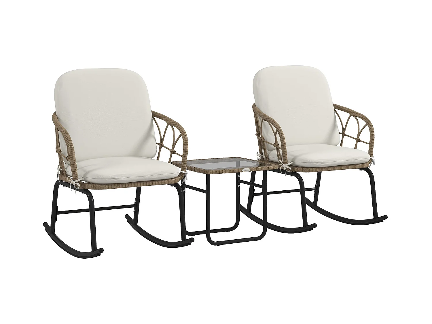 Conjunto de jardín Candela Outsunny 2 mecedoras + mesa crema
