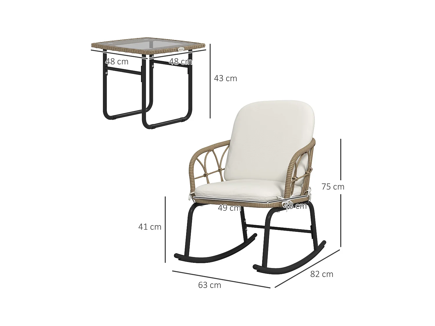 Conjunto de jardín Candela Outsunny 2 mecedoras + mesa crema