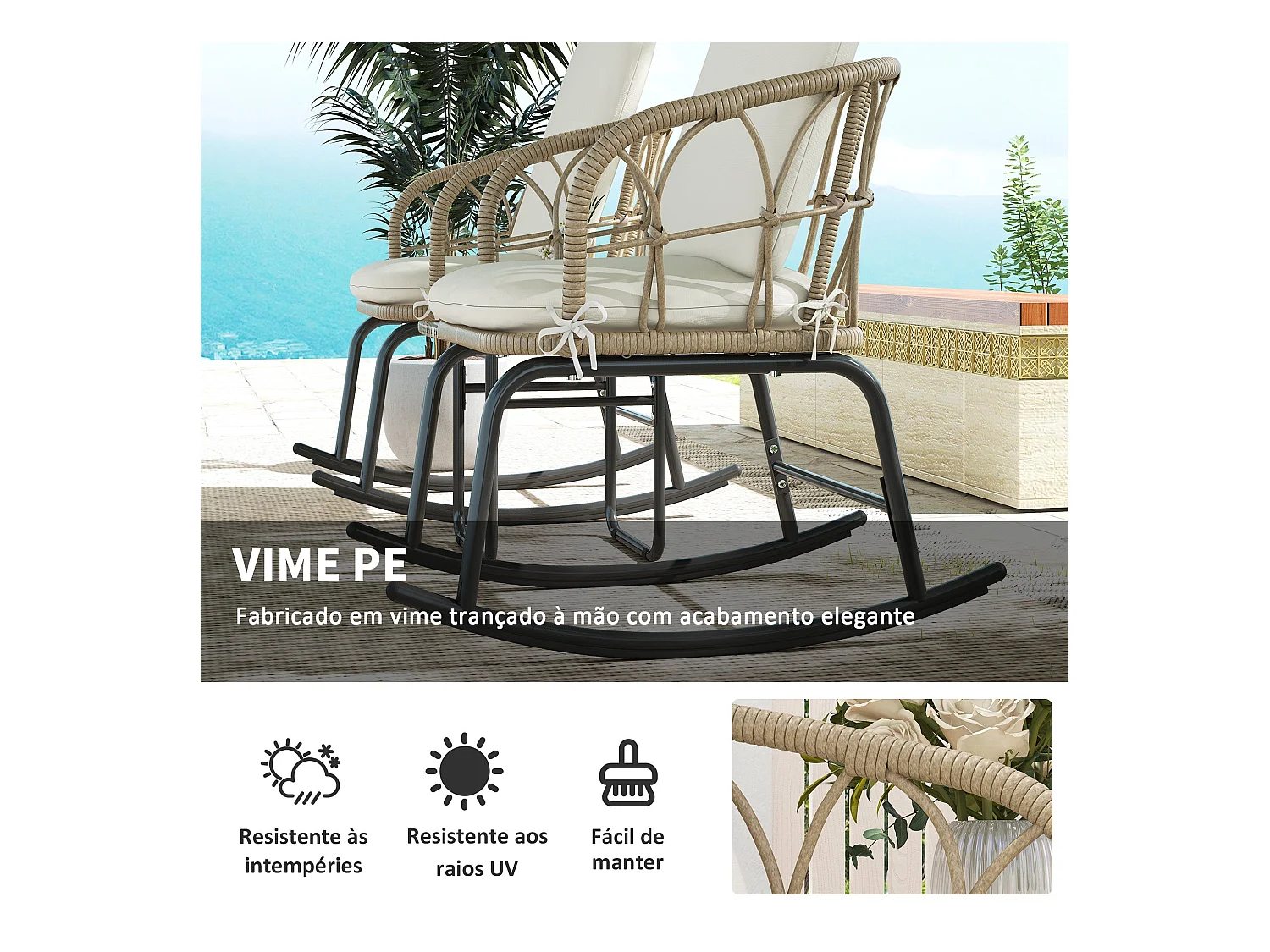 Conjunto de jardín Candela Outsunny 2 mecedoras + mesa crema