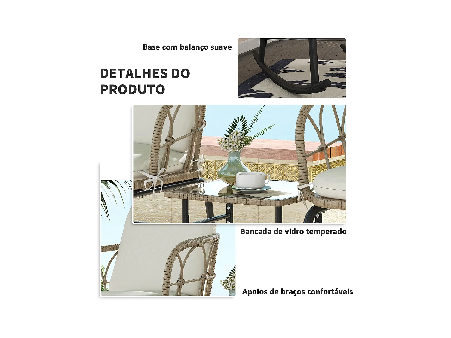 Conjunto de jardín Candela Outsunny 2 mecedoras + mesa crema