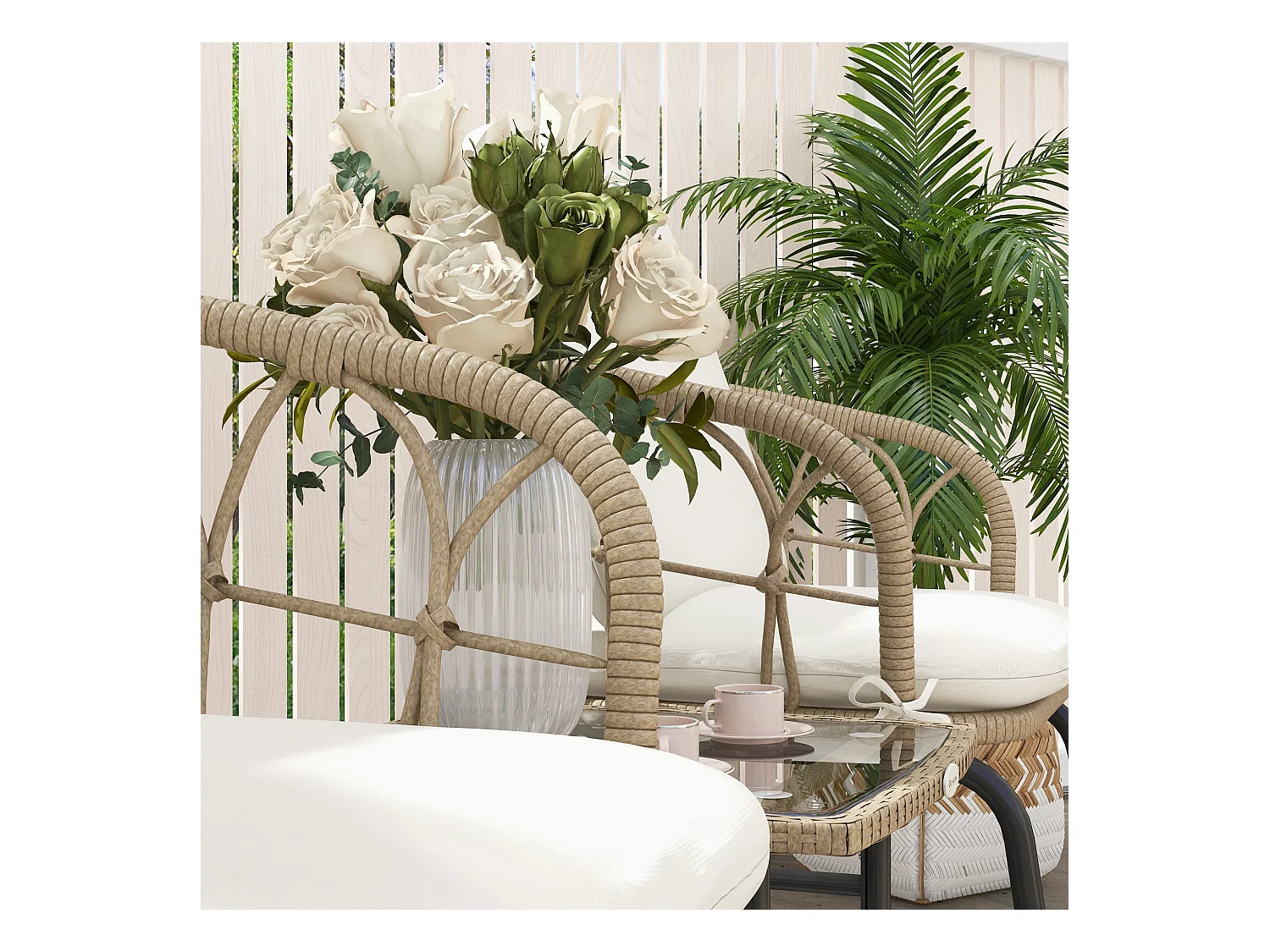 Conjunto de jardín Candela Outsunny 2 mecedoras + mesa crema