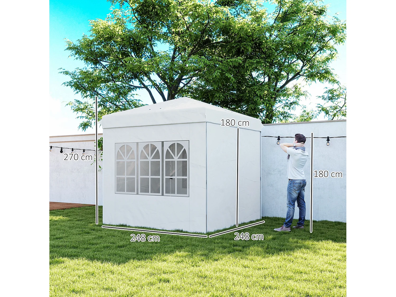 Carpa Rito Outsunny plegable + 4 paredes laterales blanco 325x290 cm