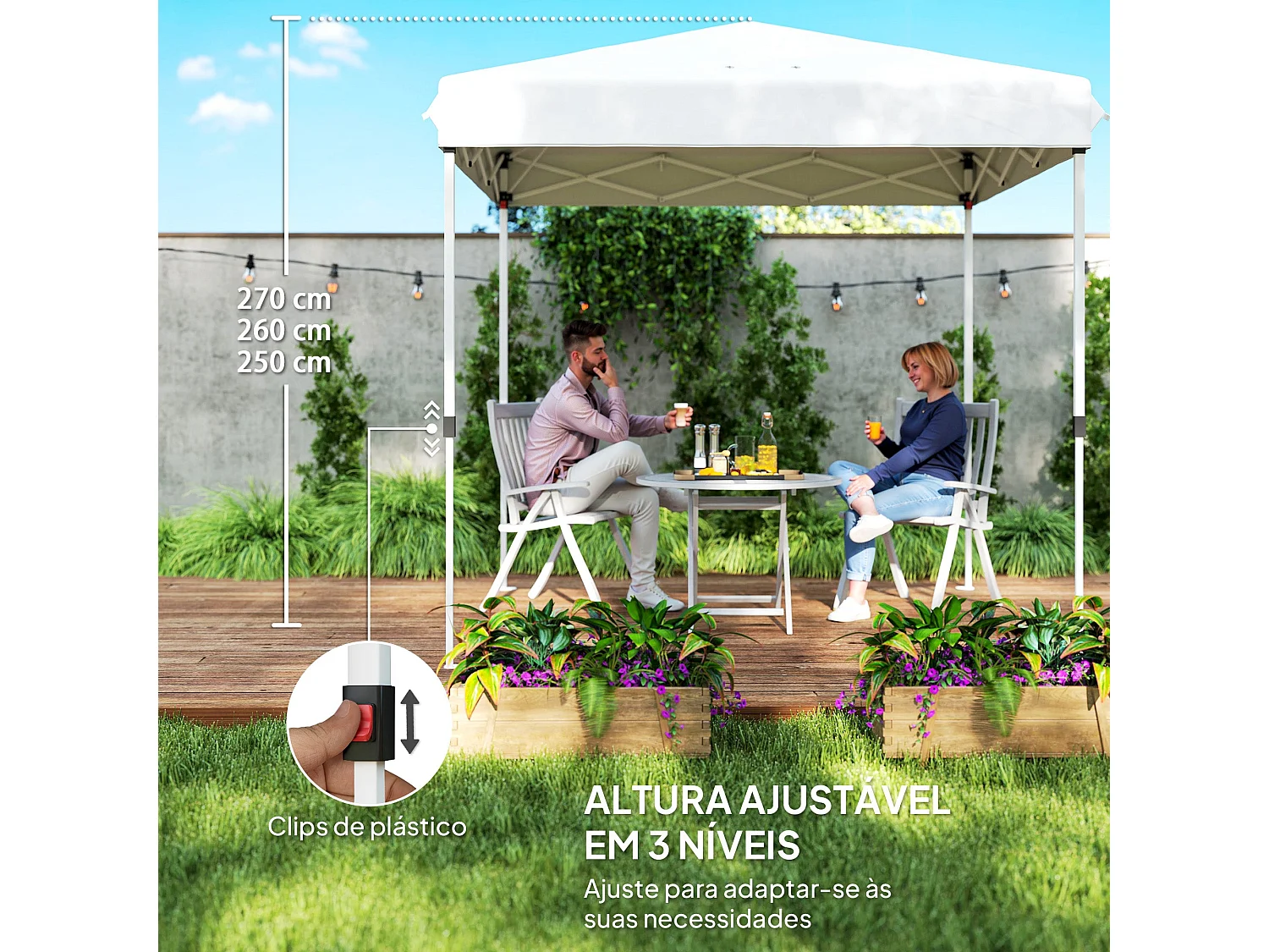 Carpa Rito Outsunny plegable + 4 paredes laterales blanco 325x290 cm
