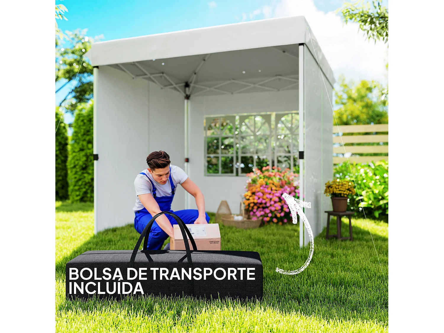 Carpa Rito Outsunny plegable + 4 paredes laterales blanco 325x290 cm