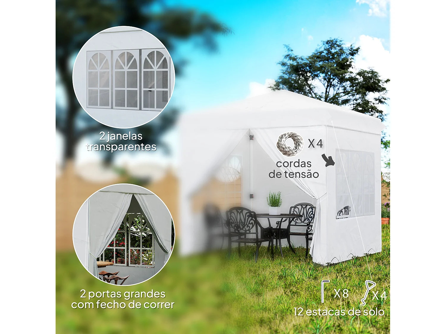Carpa Rito Outsunny plegable + 4 paredes laterales blanco 325x290 cm