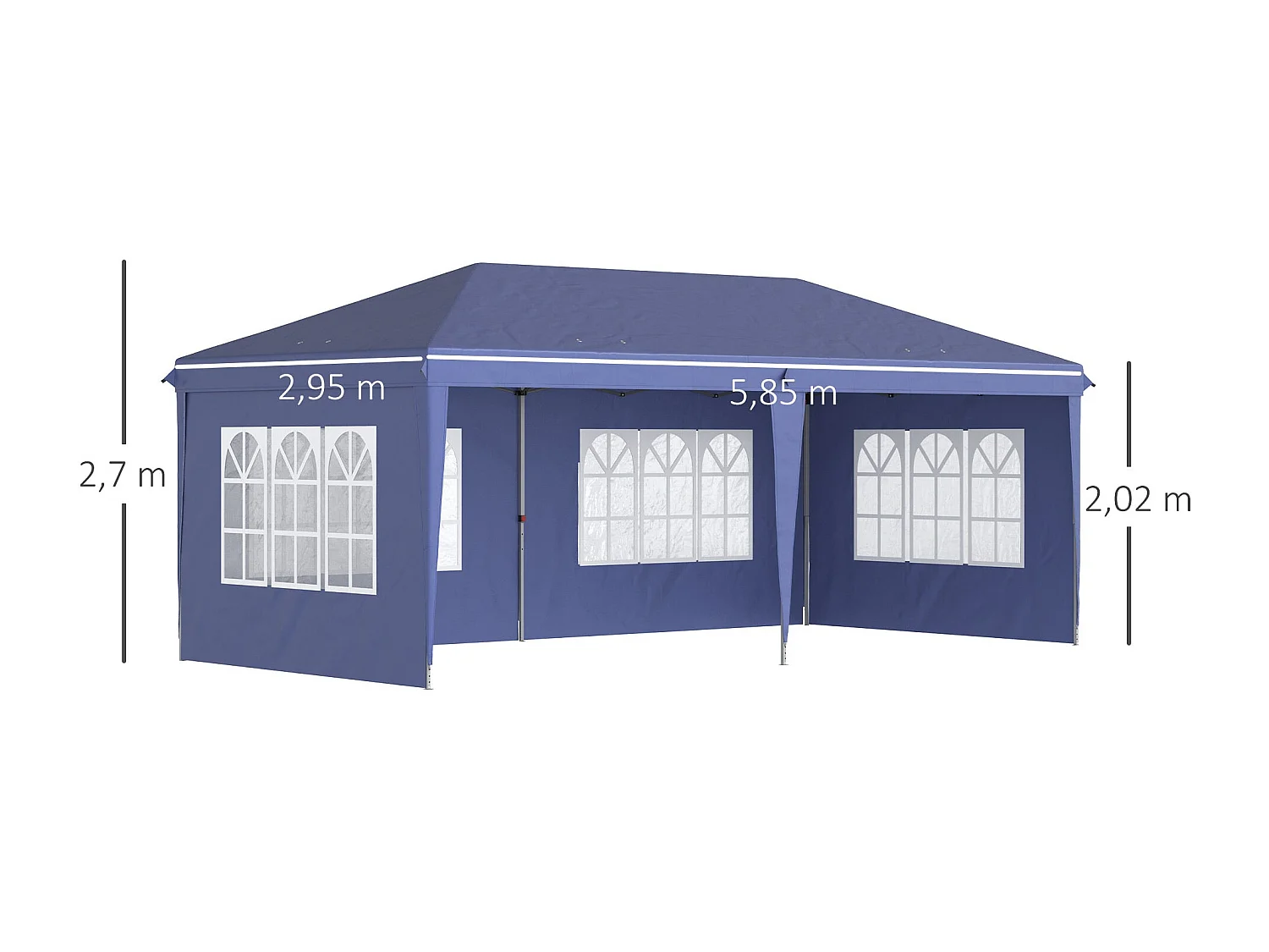 Carpa de jardín Outsunny plegable 4 ventanas azul 2,70x5,85x2,95 m