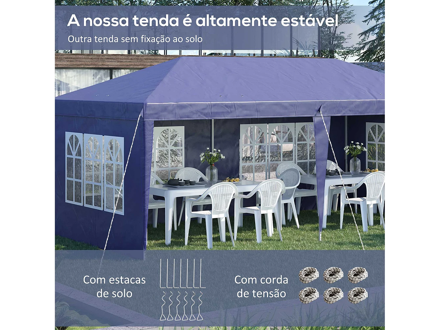 Carpa de jardín Outsunny plegable 4 ventanas azul 2,70x5,85x2,95 m