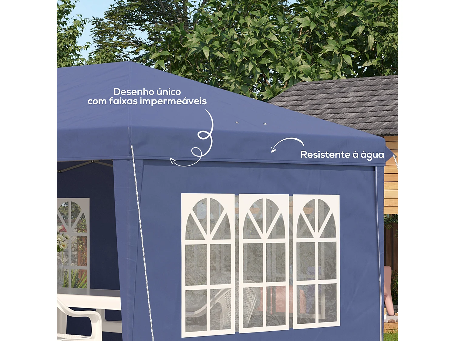 Carpa de jardín Outsunny plegable 4 ventanas azul 2,70x5,85x2,95 m