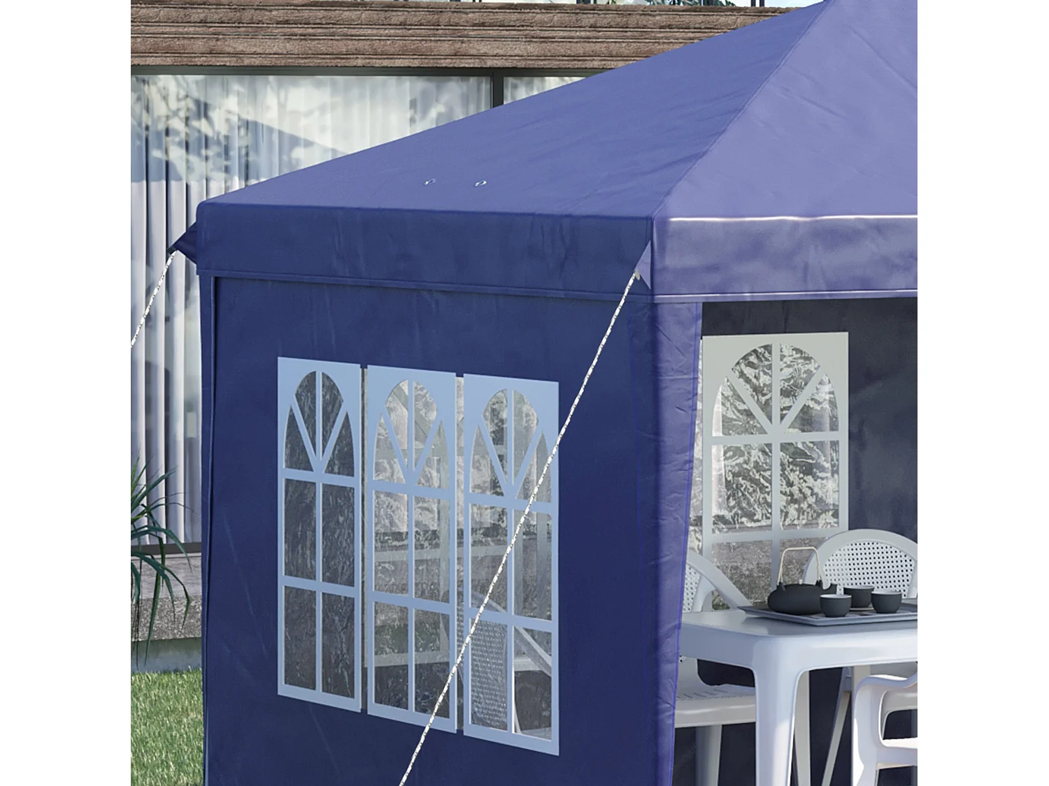 Carpa de jardín Outsunny plegable 4 ventanas azul 2,70x5,85x2,95 m