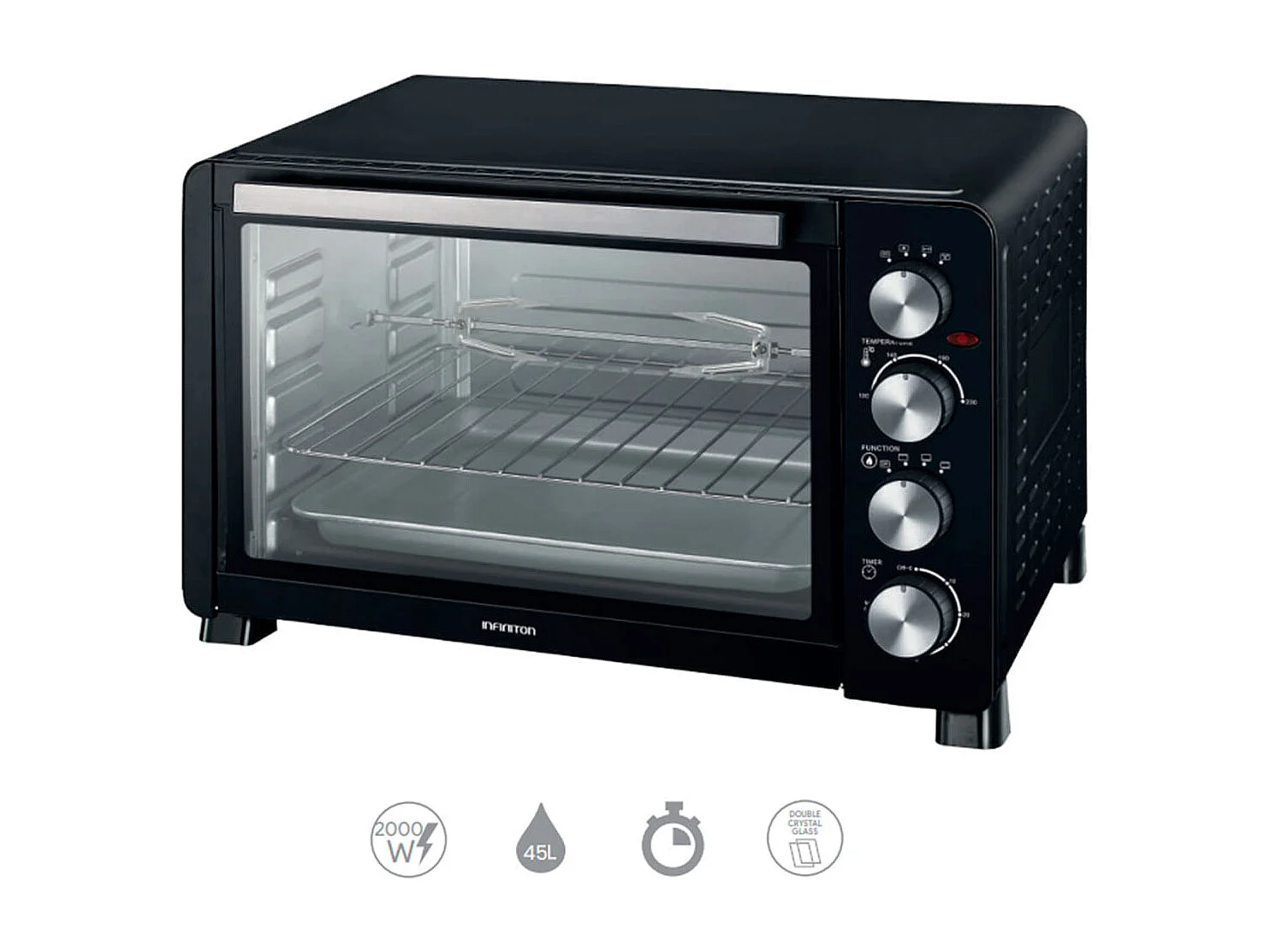 Horno de sobremesa Infiniton HSM-30N45 2000W 45L 4 funciones con accesorios negro