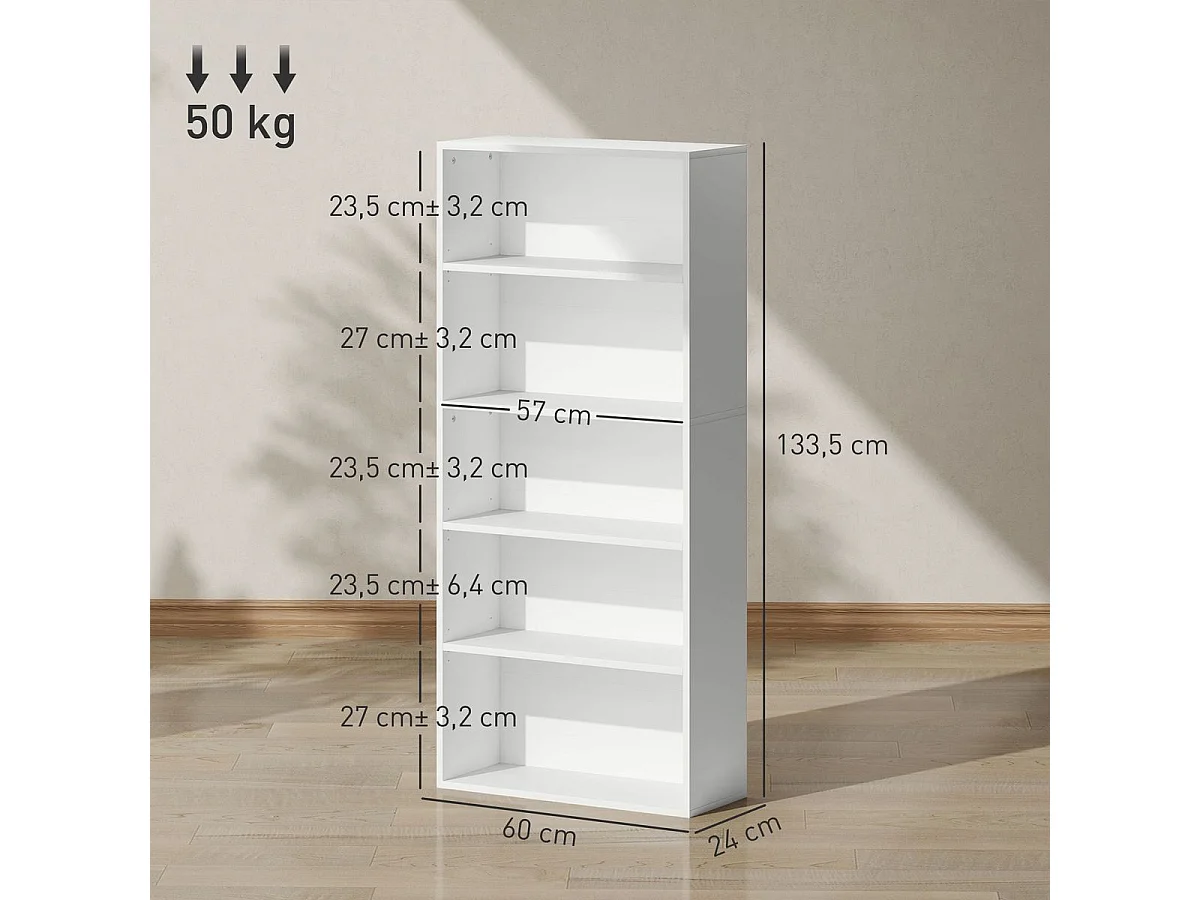 Estantería Thestrals Homcom 5 niveles blanco 80x60x24 cm
