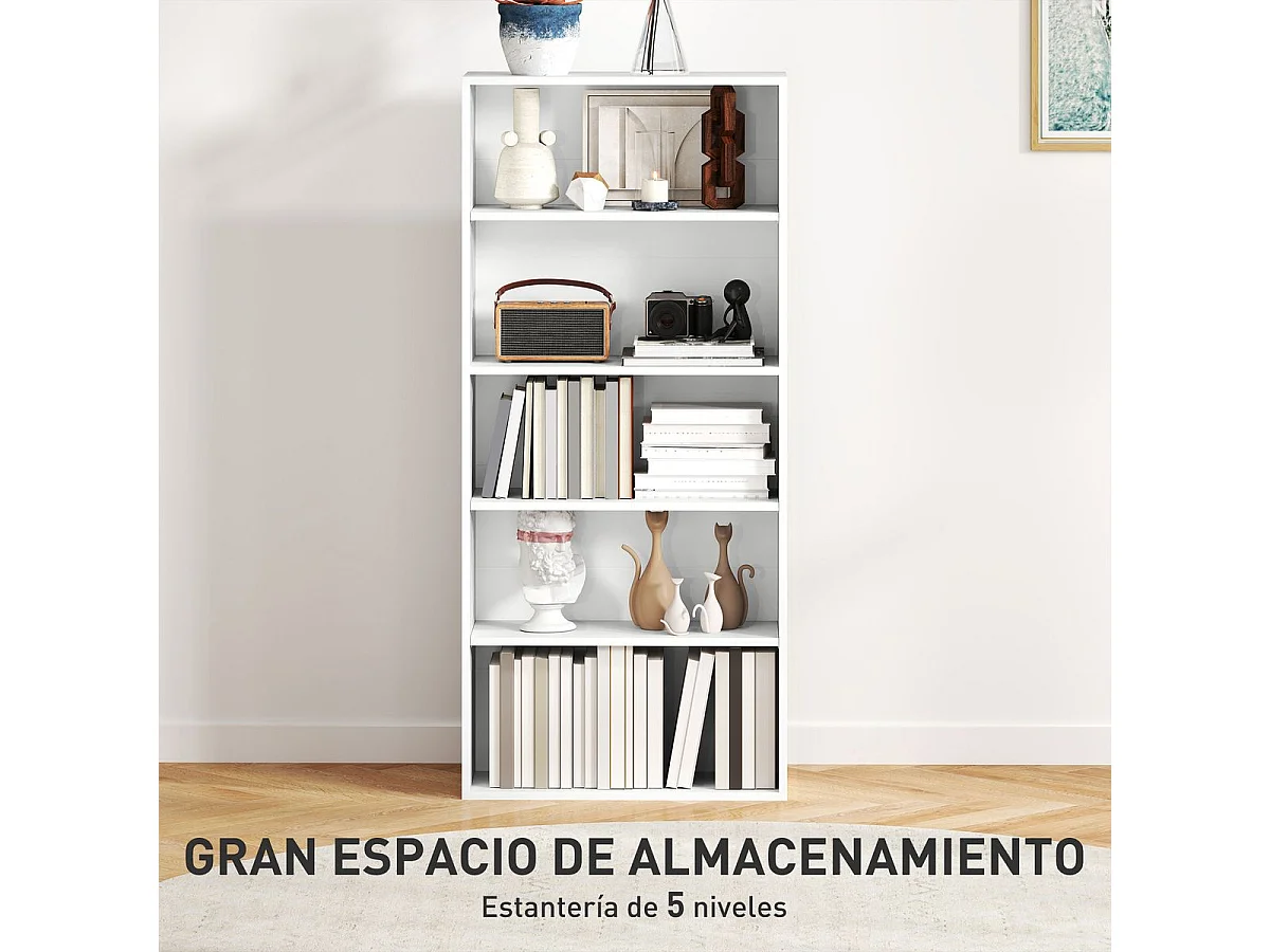 Estantería Thestrals Homcom 5 niveles blanco 80x60x24 cm