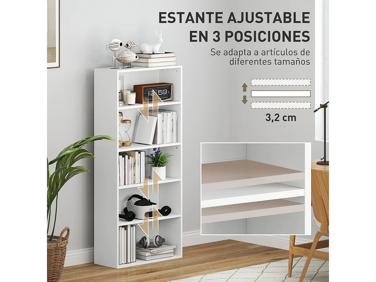 Estantería Thestrals Homcom 5 niveles blanco 80x60x24 cm