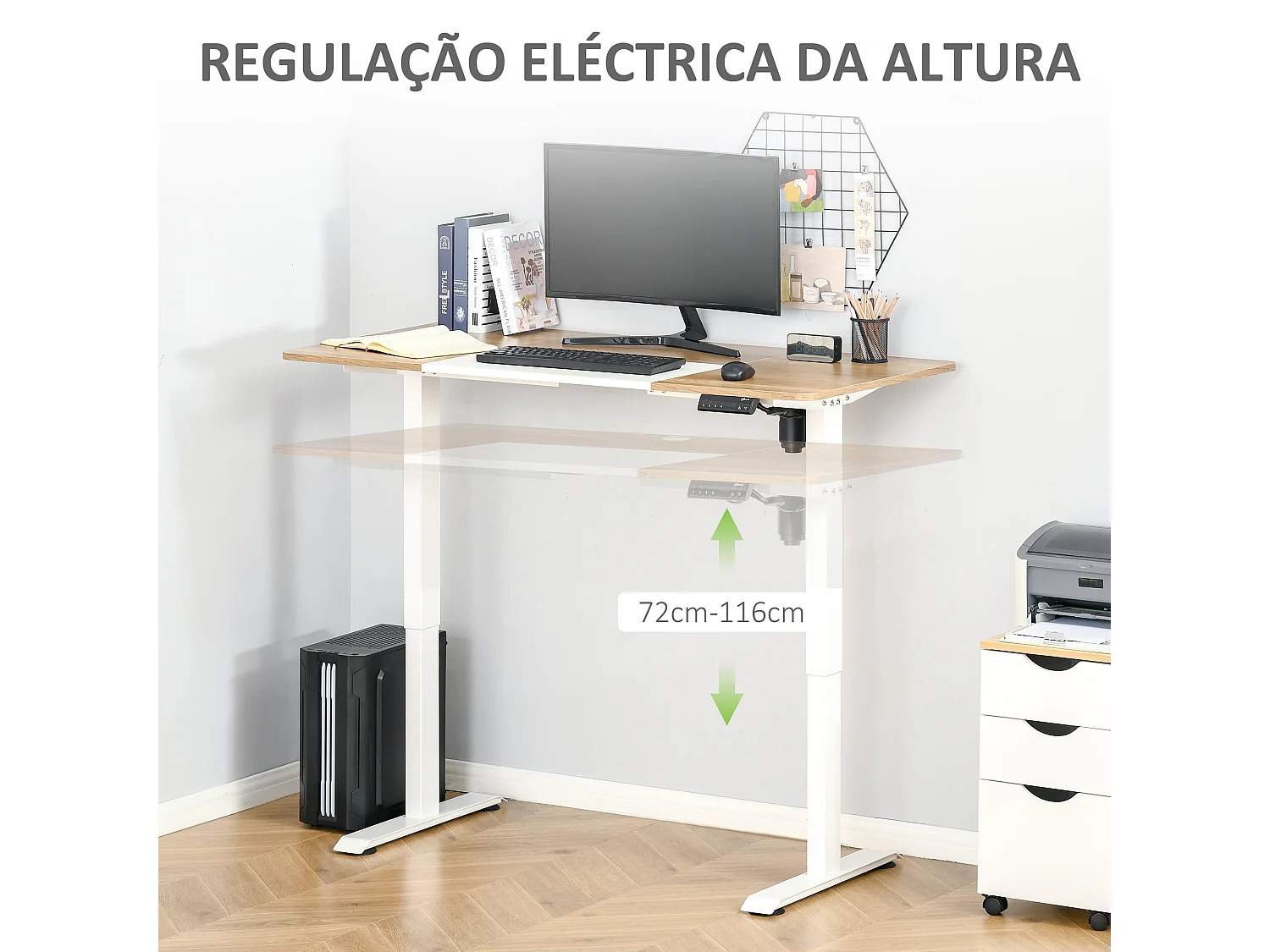 Escritorio eléctrico Khit Vinsetto altura regulable blanco/natural 72-116x140x70 cm