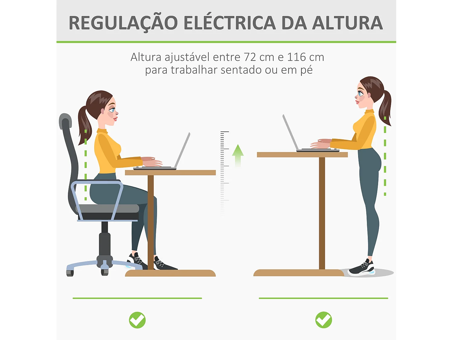 Vinsetto Secretária Elétrica com Ajuste de Altura e 4 Memórias - Ideal para Escritório e Home Office