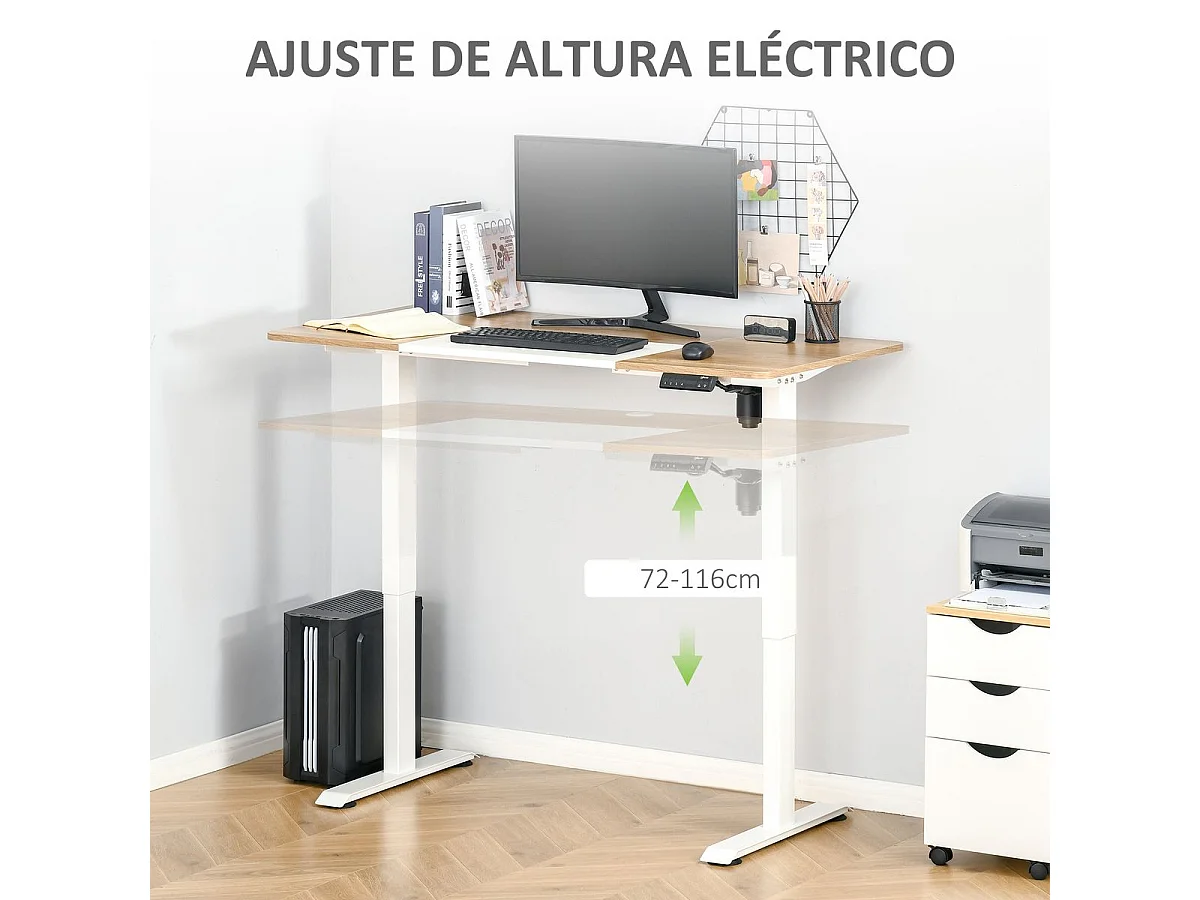Escritorio eléctrico Khit Vinsetto altura regulable blanco/natural 72-116x140x70 cm
