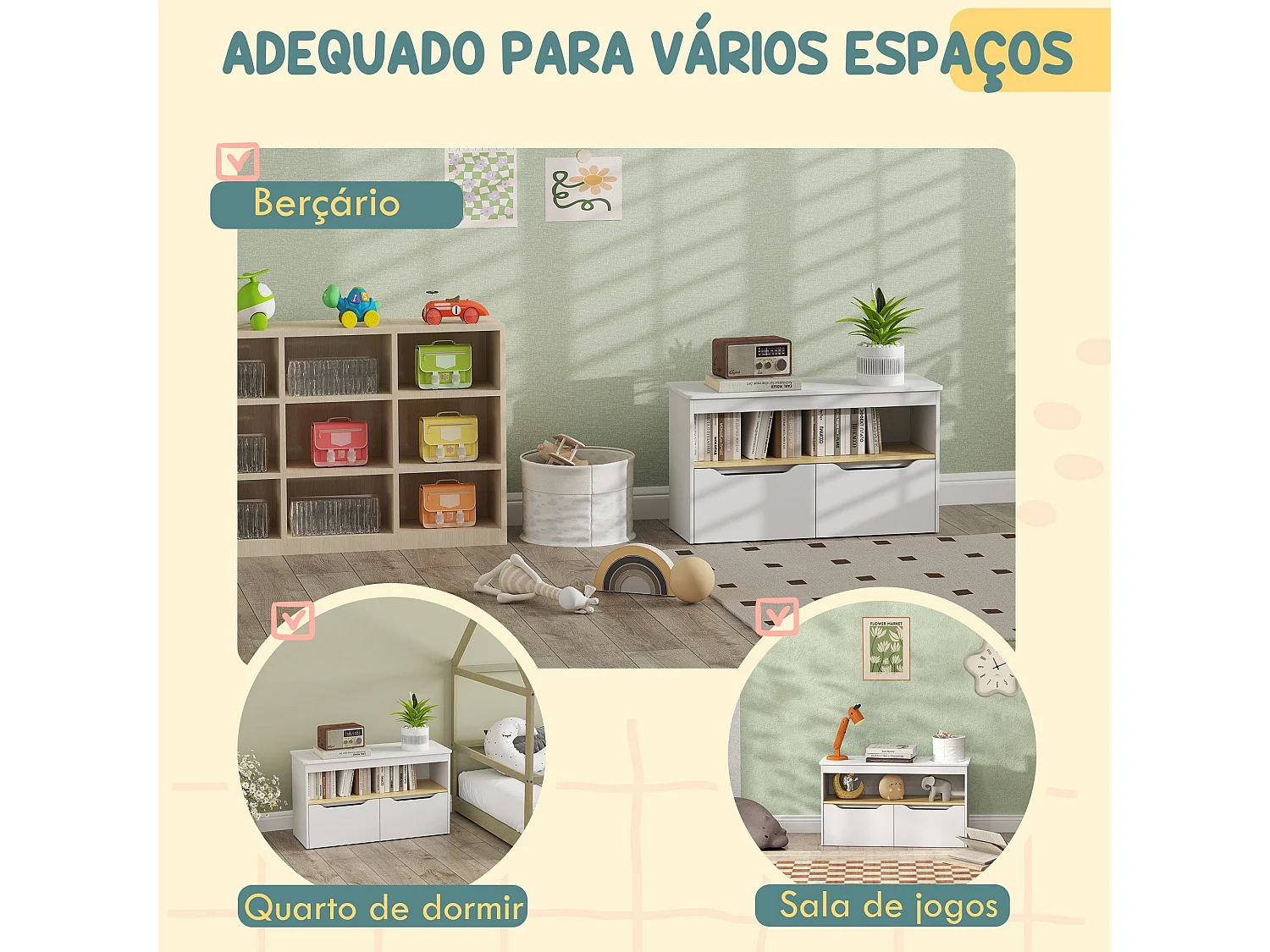 Estantería infantil Cilantro Aiyaplay compartimento + 2 cajones +3A blanco 45x80x30 cm