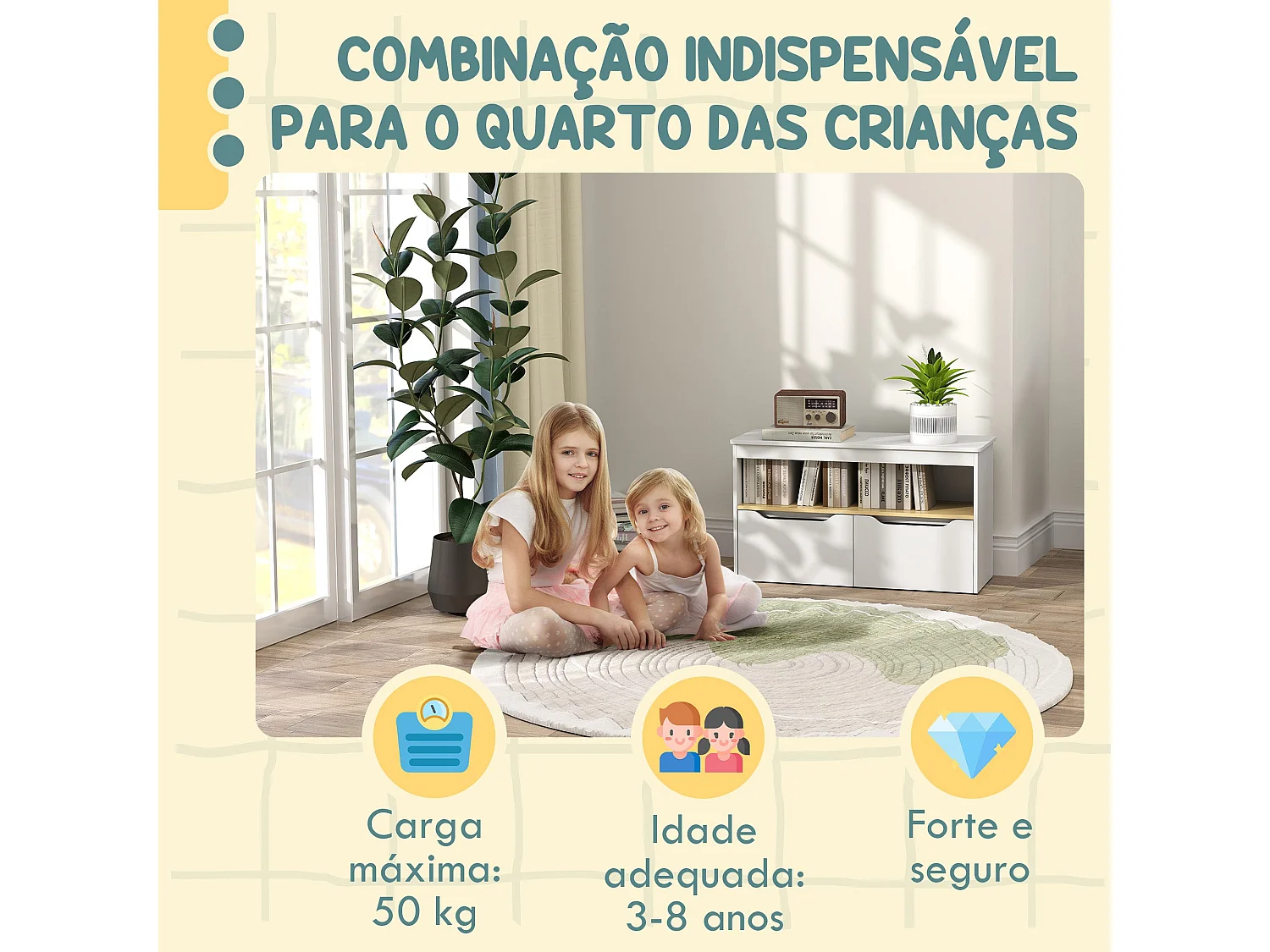 Estantería infantil Cilantro Aiyaplay compartimento + 2 cajones +3A blanco 45x80x30 cm