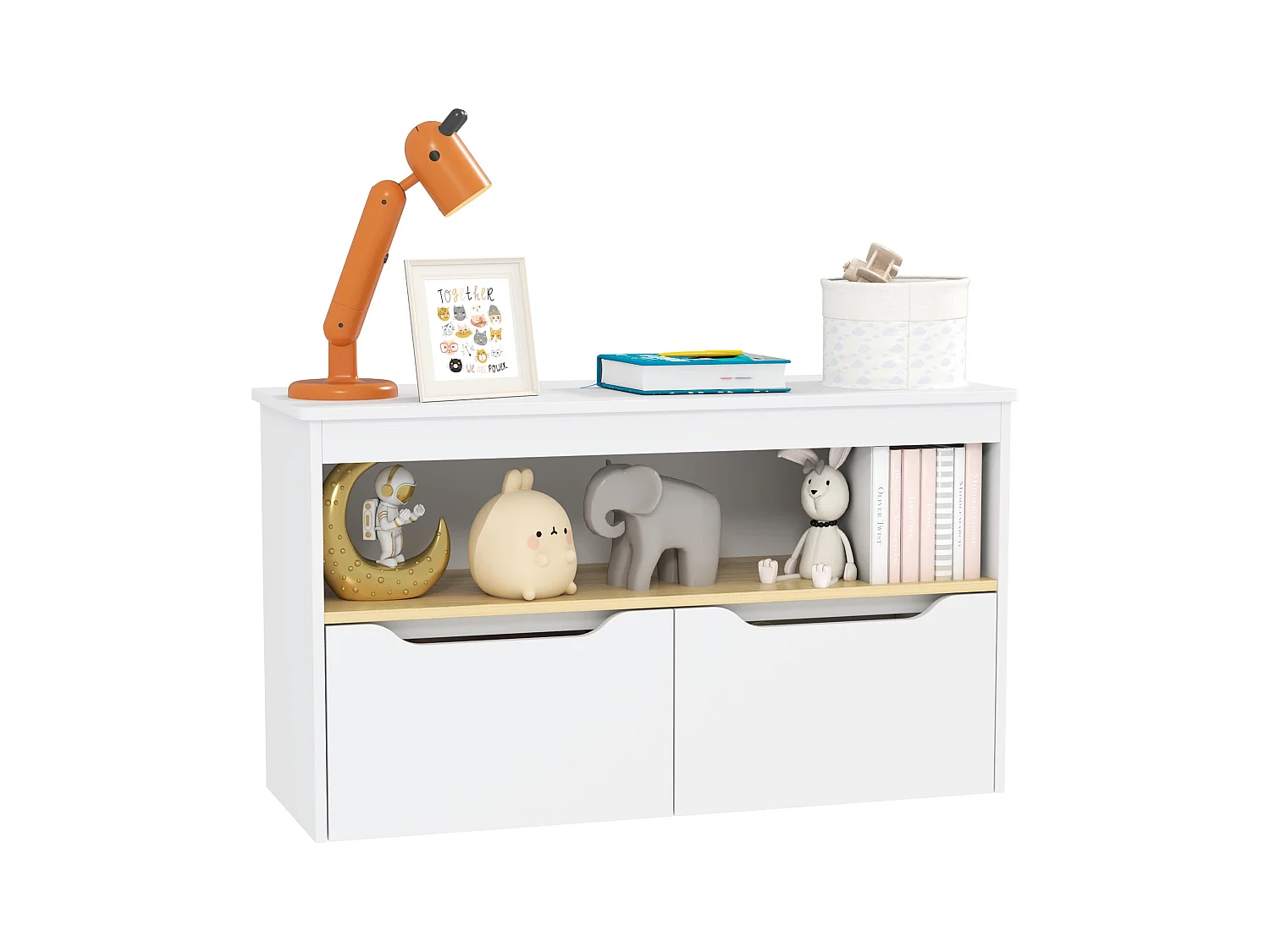 Estantería infantil Cilantro Aiyaplay compartimento + 2 cajones +3A blanco 45x80x30 cm