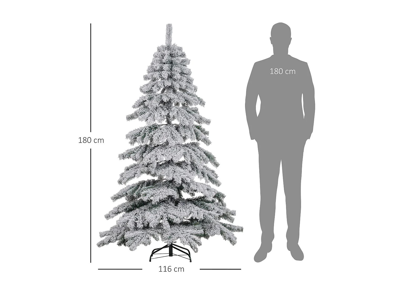 Árbol de Navidad Homcom 627 ramas efecto nevado verde/blanco Ø116x180 cm