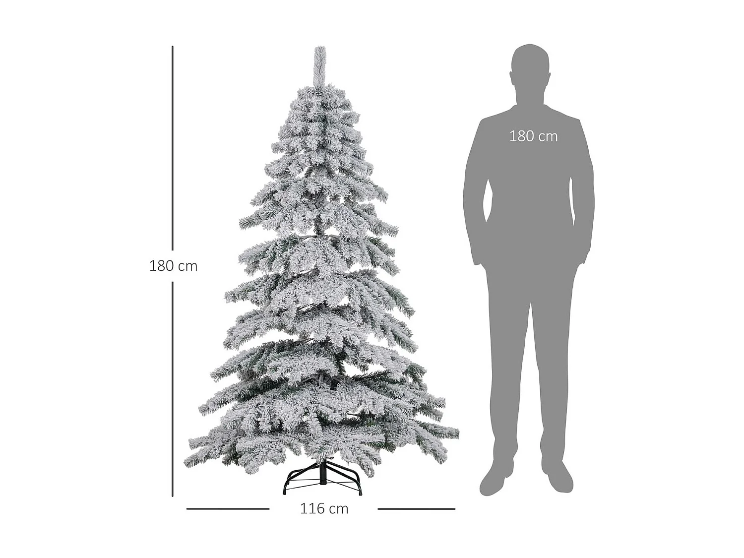 Árbol de Navidad Homcom 627 ramas efecto nevado verde/blanco Ø116x180 cm