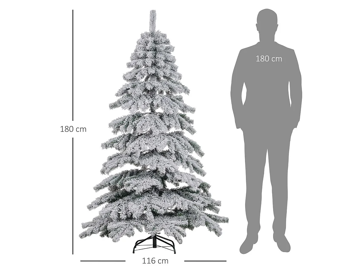 Árbol de Navidad Homcom 627 ramas efecto nevado verde/blanco Ø116x180 cm