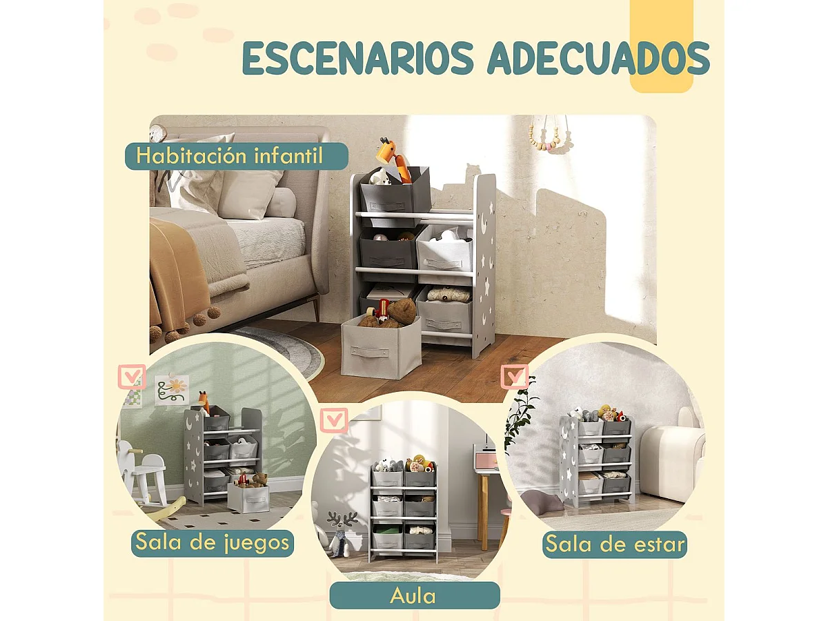 Estantería infantil Yoyó Aiyaplay 6 cajas +3A gris 60x43x30 cm