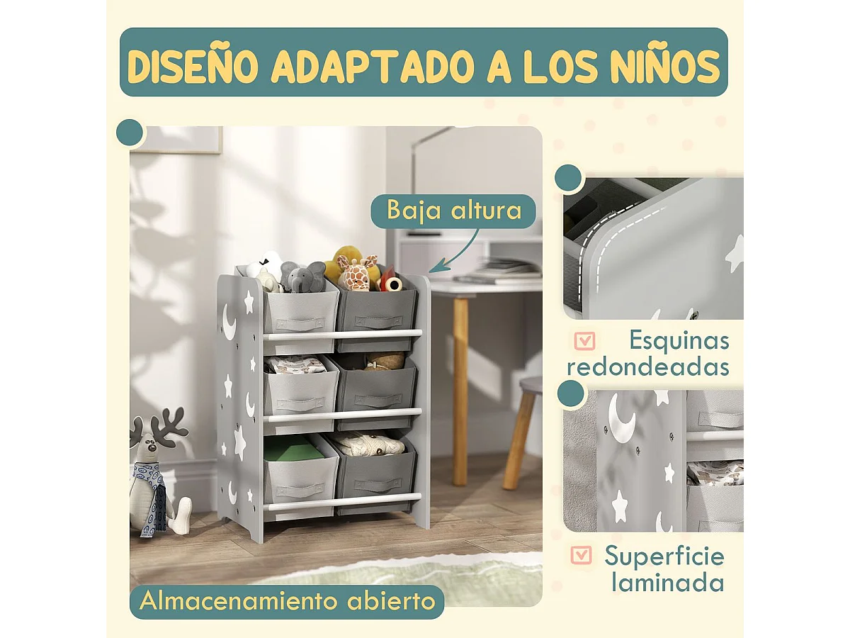Estantería infantil Yoyó Aiyaplay 6 cajas +3A gris 60x43x30 cm