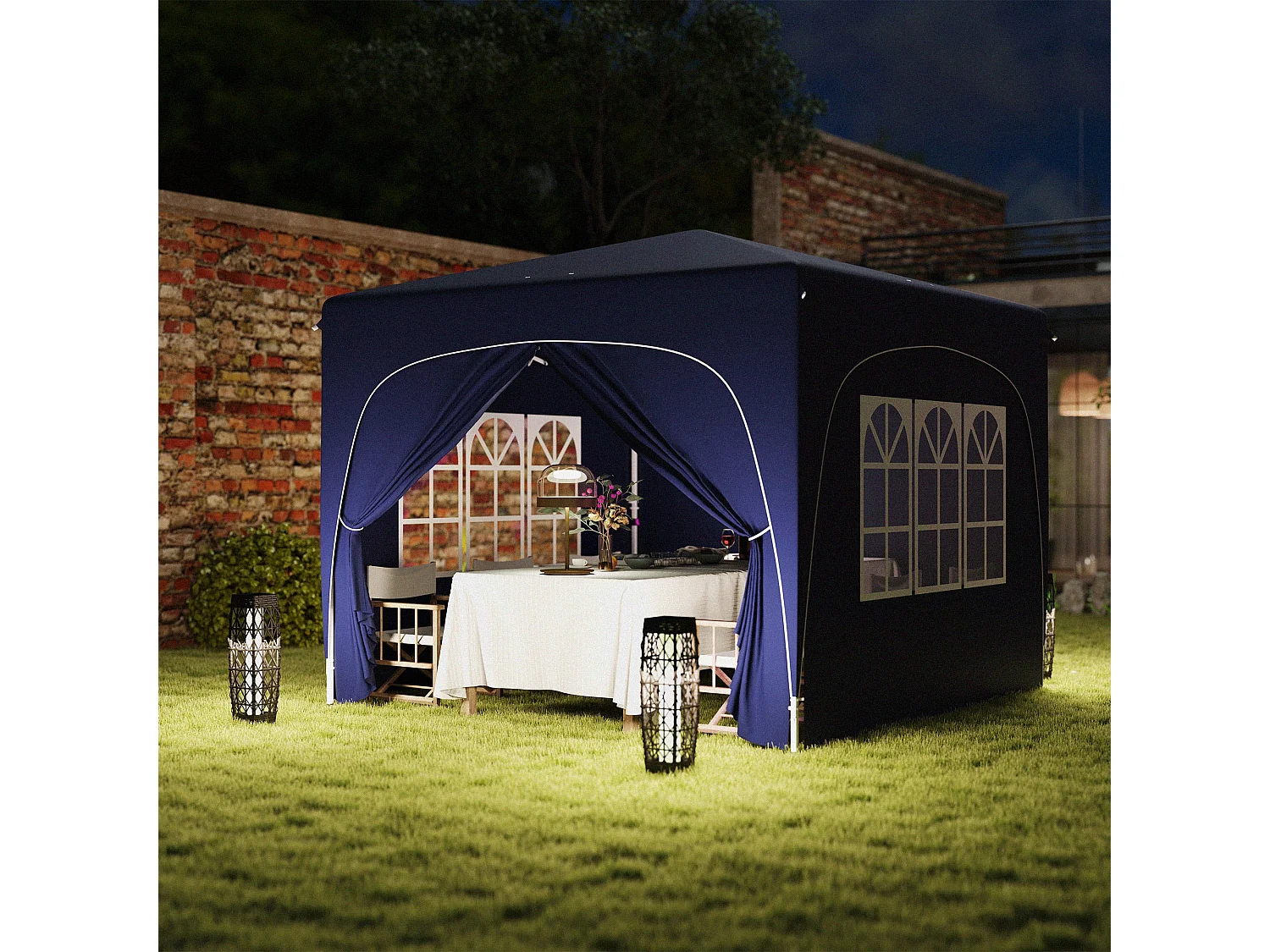 Cenador Garden Outsunny plegable+ regulable + 2 ventanas + 2 puertas azul 300x300 cm