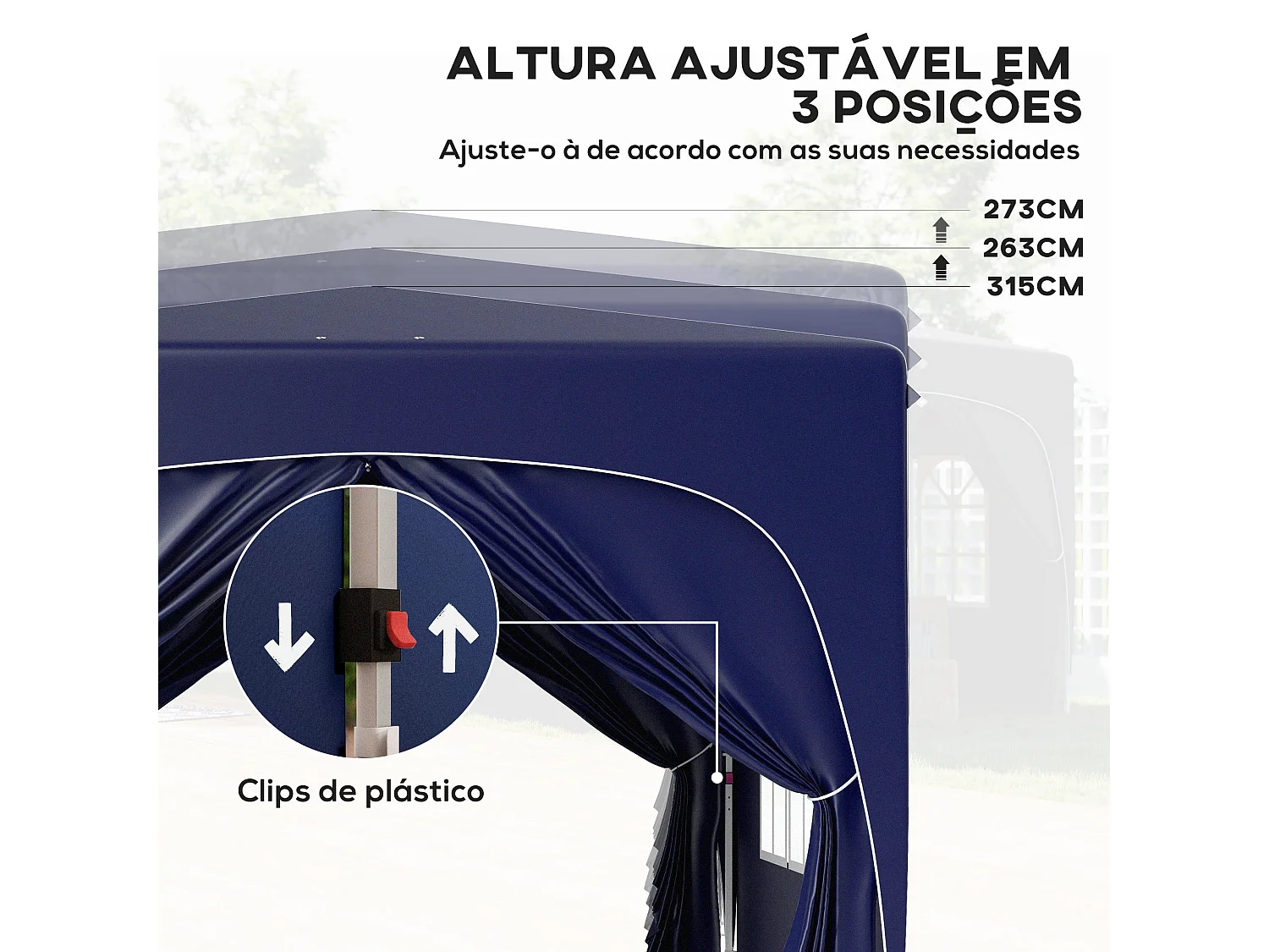 Cenador Garden Outsunny plegable+ regulable + 2 ventanas + 2 puertas azul 300x300 cm