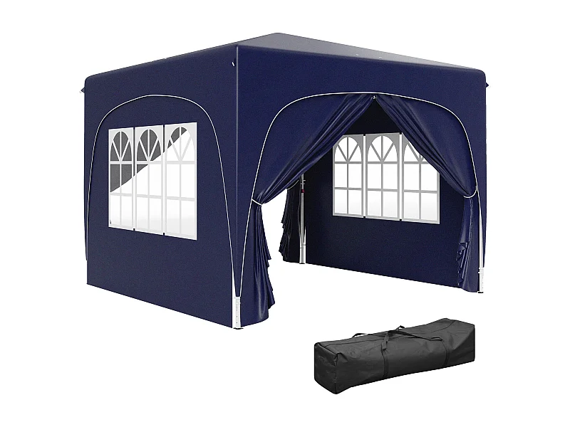 Tenda Dobrável Pop-Up 3x3 m Azul-Escuro com Painéis Laterais e Proteção UV
