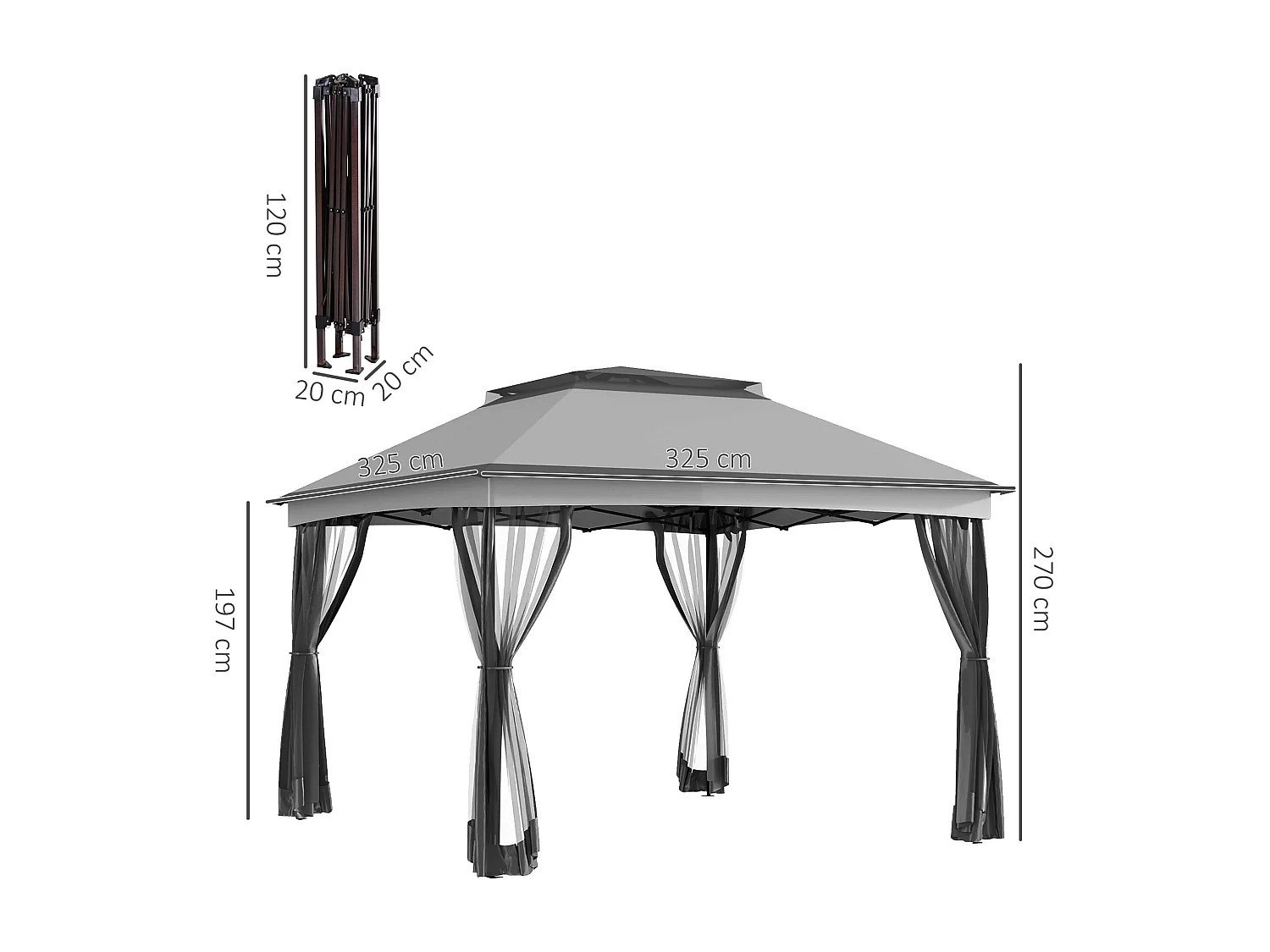 Carpa Baguo Outsunny plegable 4 mosquiteras gris claro 270x325x325 cm