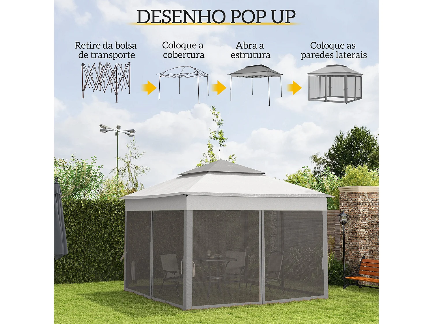 Carpa Baguo Outsunny plegable 4 mosquiteras gris claro 270x325x325 cm